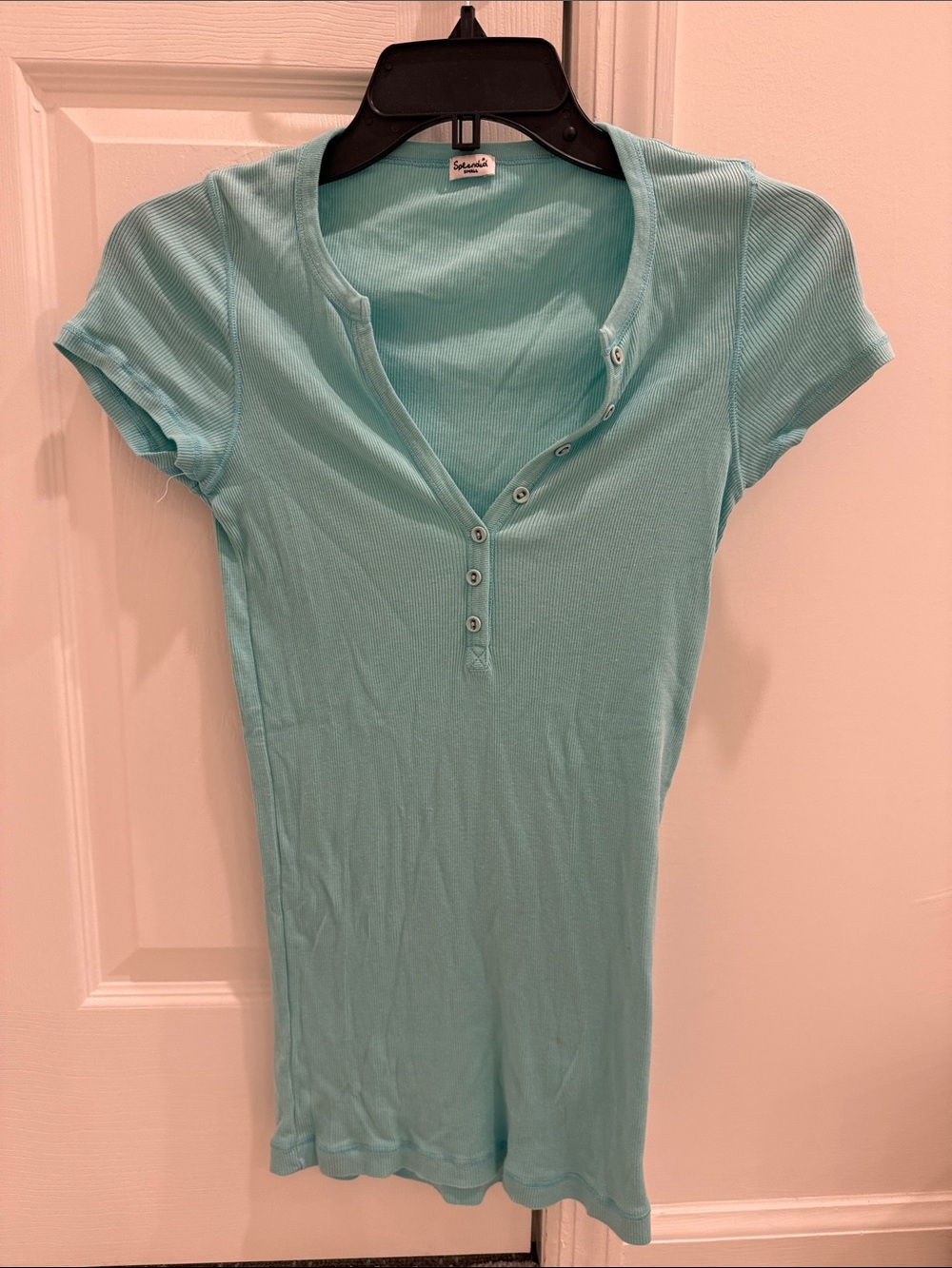 Splendid Soft Ribbed Aqua Henley Tee - size small. Small stain on bottom